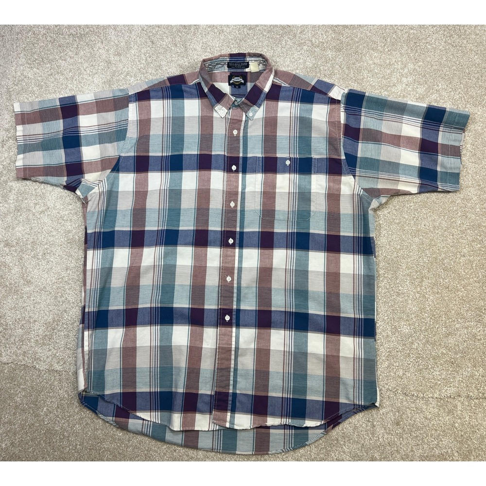Vtg Lee Mens XL Plaid Button Down Short Sleeve Shirt Single Needle‎ Tailoring